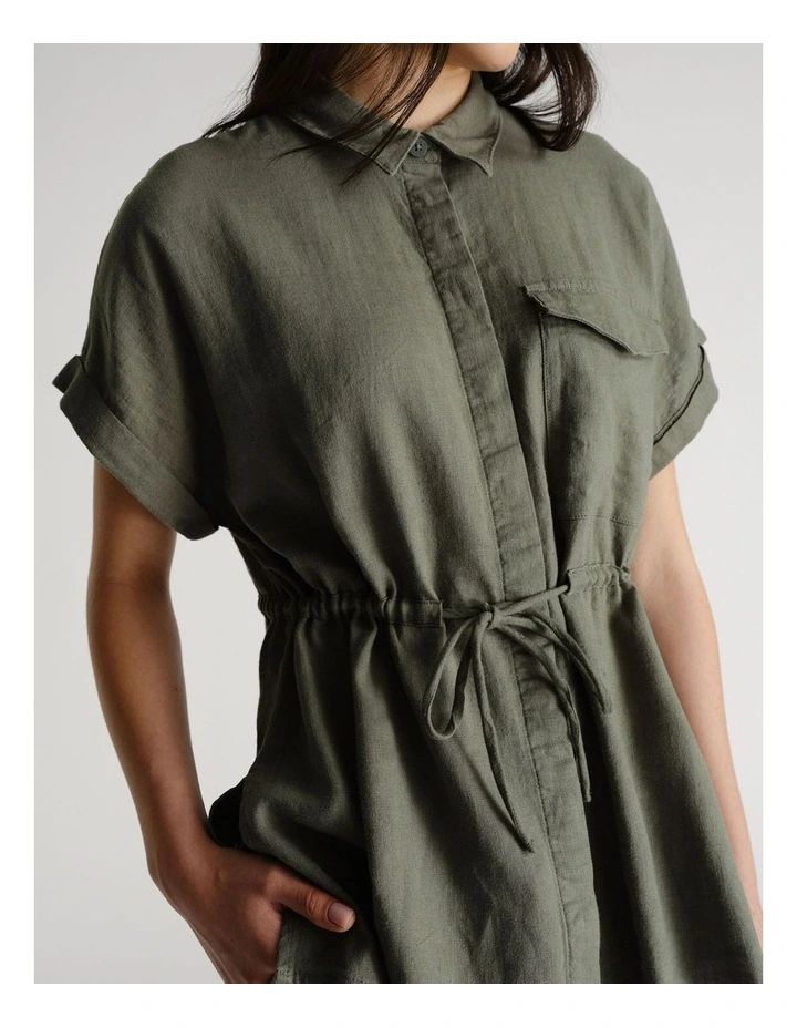 D-Luxe Linen Blend Short Sleeve Shirt in Green image 3