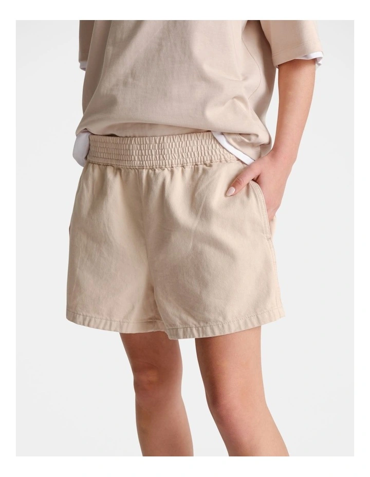 D-Luxe Denim Pull On Shorts in Beige image 3