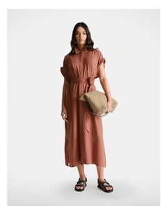 D-Luxe Linen Blend Midi Dress in Red