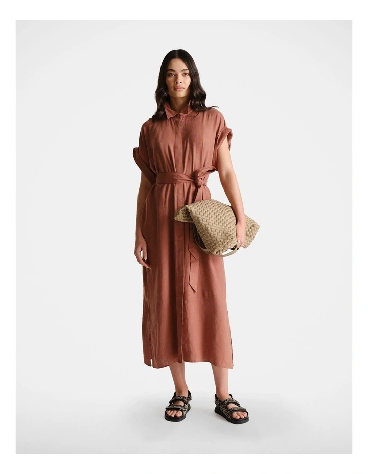 D-Luxe Linen Blend Midi Dress in Red image 1