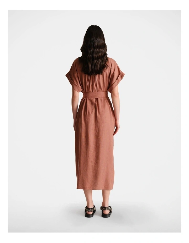 D-Luxe Linen Blend Midi Dress in Red image 2