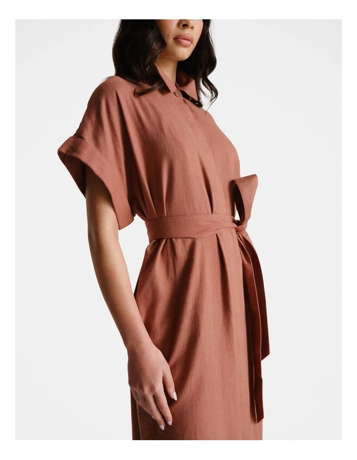 D-Luxe Linen Blend Midi Dress in Red image 3