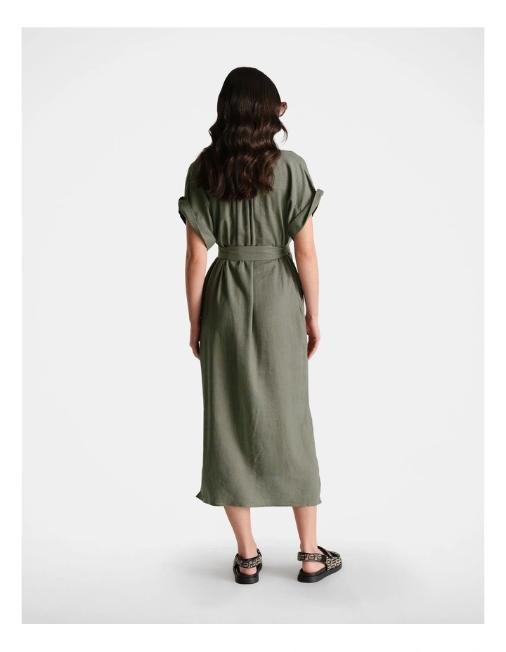D-Luxe Linen Blend Midi Dress in Green image 2