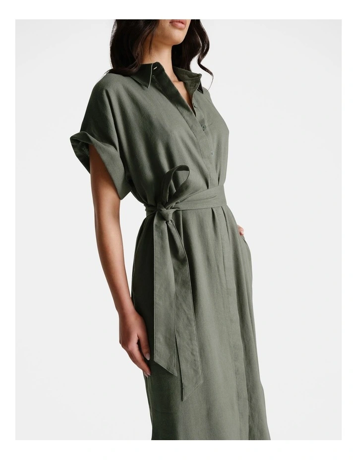 D-Luxe Linen Blend Midi Dress in Green image 3