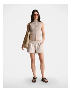 D-Luxe Zip Front Knit Top in Beige