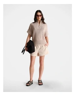D-Luxe Half Zip Knit Jumper in Beige