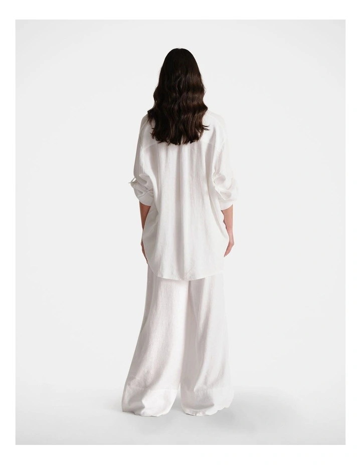 D-Luxe Linen Blend Long Sleeve Shirt in White image 2