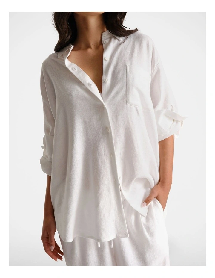D-Luxe Linen Blend Long Sleeve Shirt in White image 3