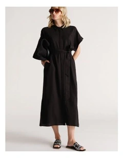 D-Luxe Linen Blend Midi Dress