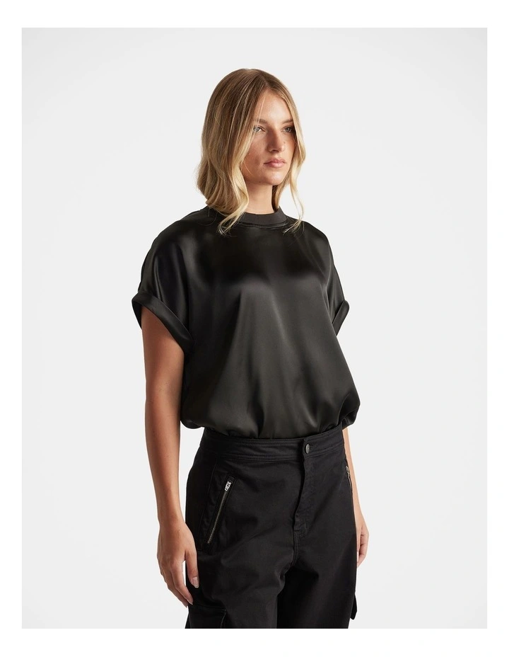 AnnMaree Satin Tee in Black image 3