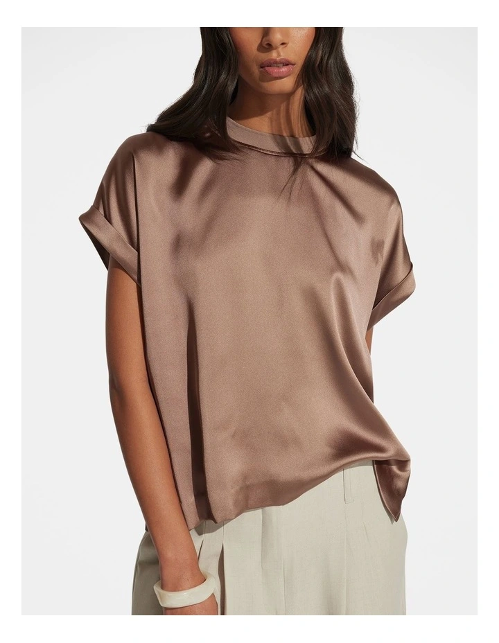 AnnMaree Satin Tee in Mocha image 3