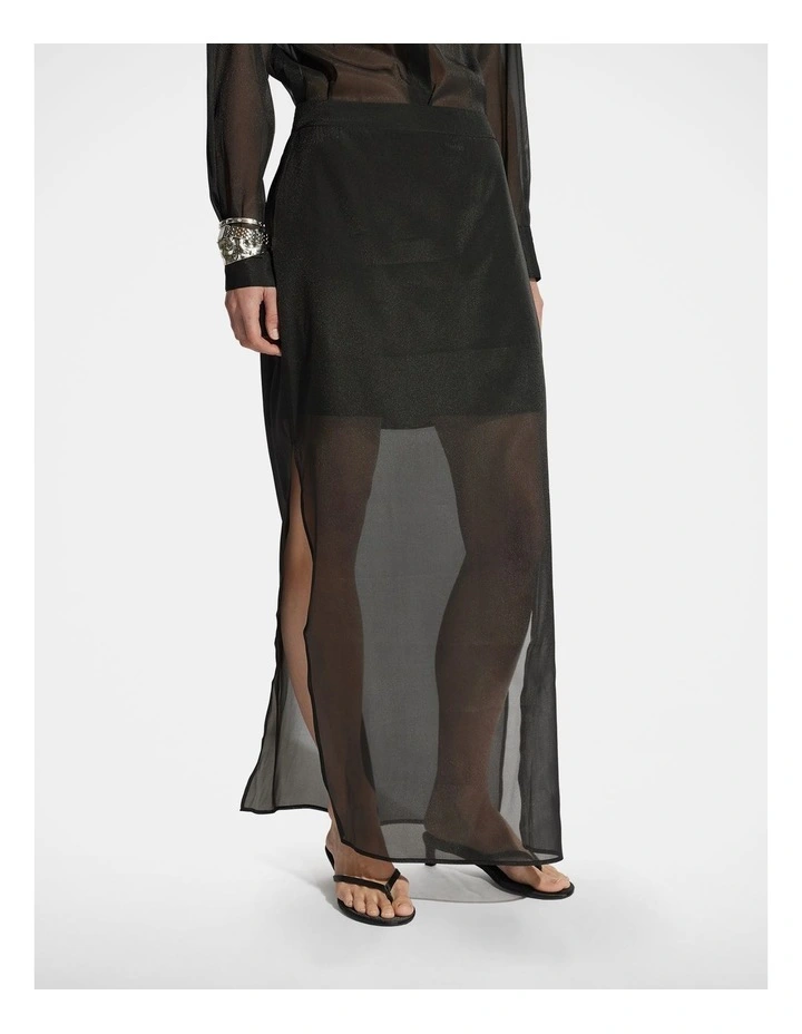 Olsen Organza Midi Skirt in Black image 3