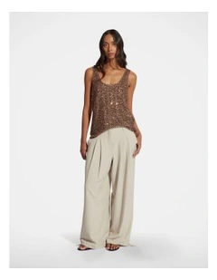 Halle Sequin Tank Top in Brown