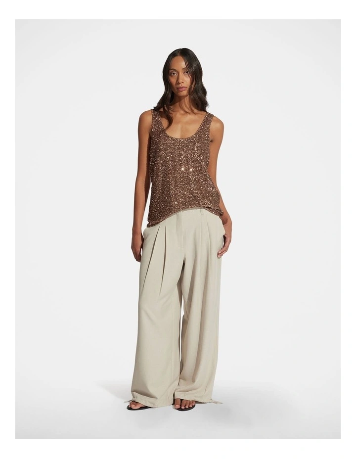 Halle Sequin Tank Top in Brown image 1