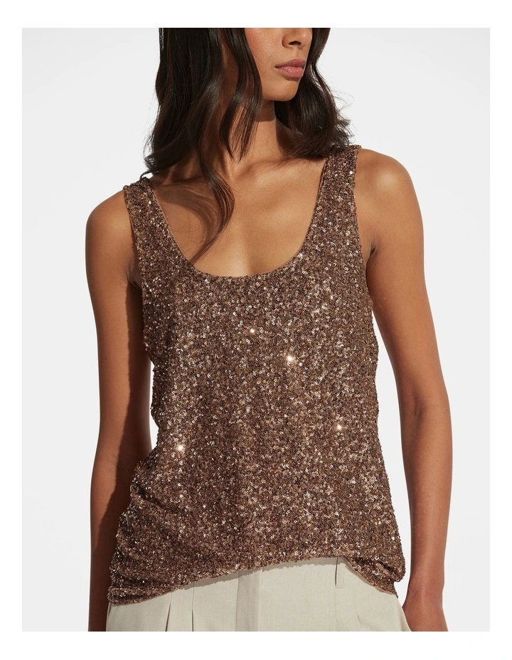 Halle Sequin Tank Top in Brown image 3