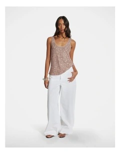 Halle Sequin Tank Top in Red