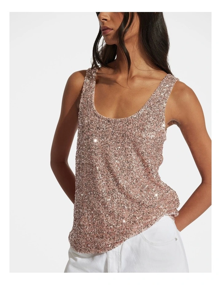 Halle Sequin Tank Top in Red image 3