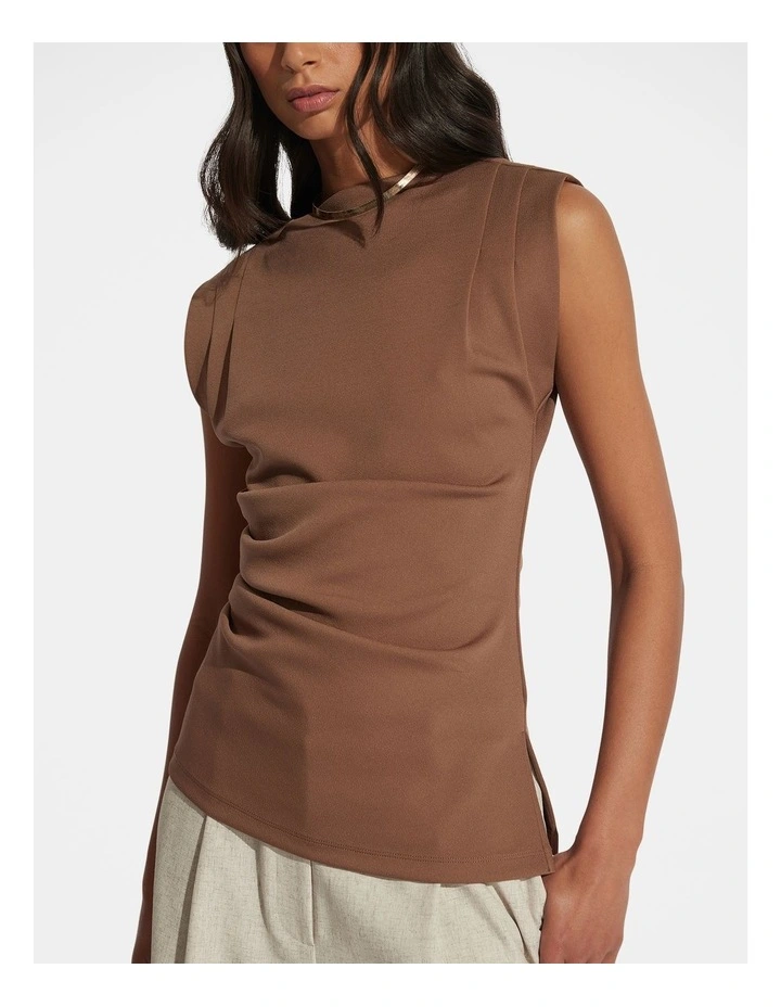 Mindy Pleated Top in Brown image 3