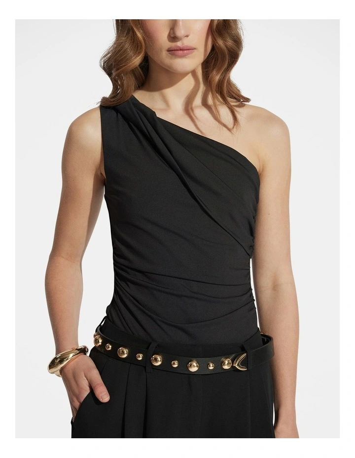 Ivy One Shoulder Twist Top in Black image 3