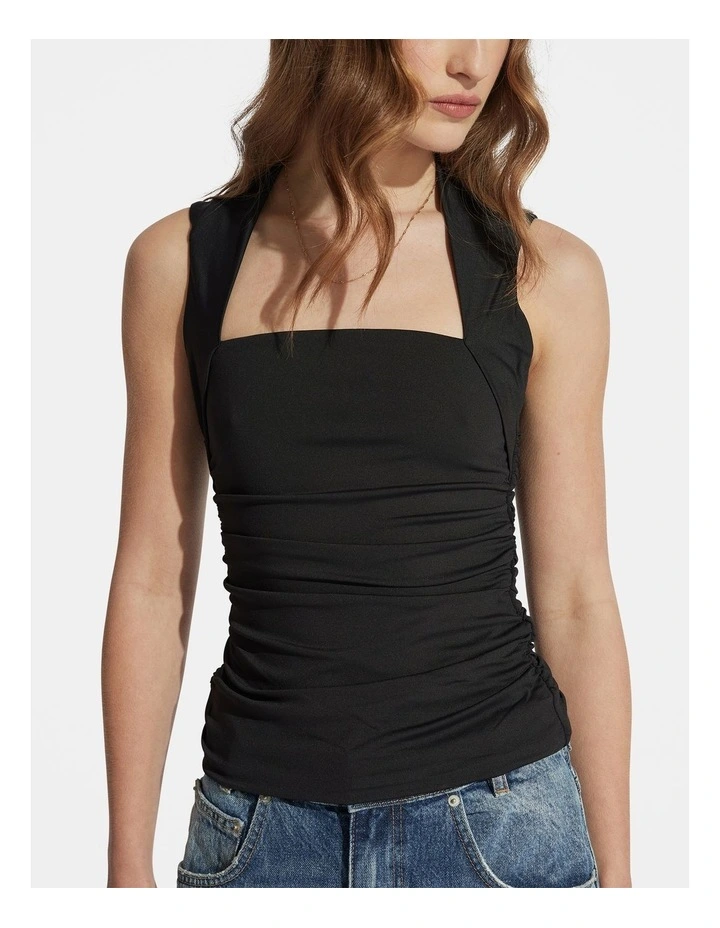Sienna Ruched Top in Black image 3