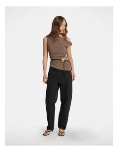 Mina Lurex Tipped Shoulder Top in Brown