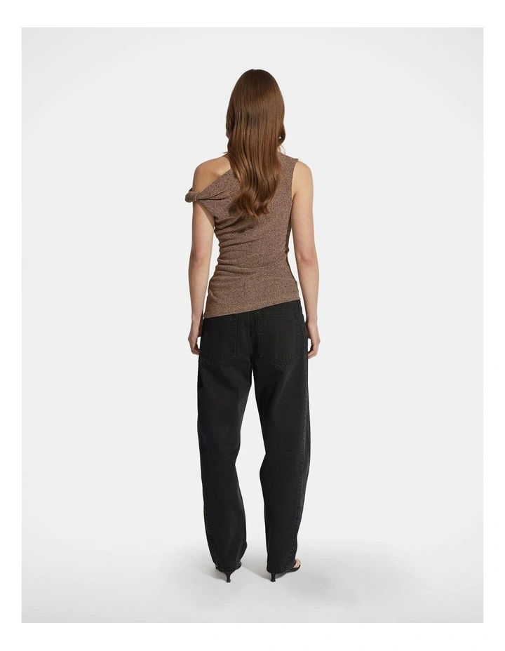 Mina Lurex Tipped Shoulder Top in Brown image 2