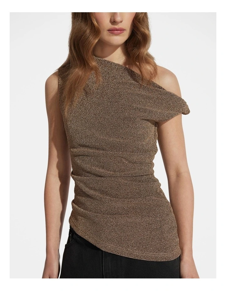 Mina Lurex Tipped Shoulder Top in Brown image 3