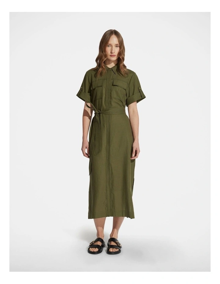 Meg Midi Shirt Dress in Green image 1