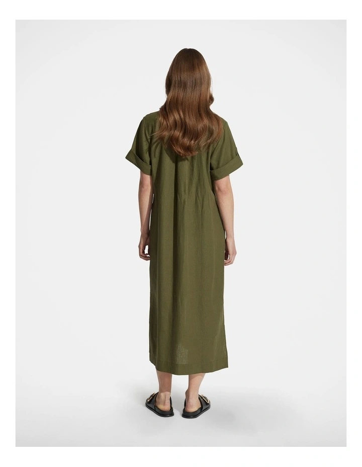 Meg Midi Shirt Dress in Green image 2