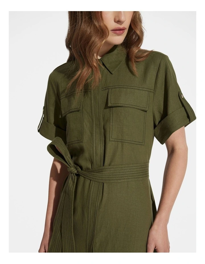 Meg Midi Shirt Dress in Green image 3