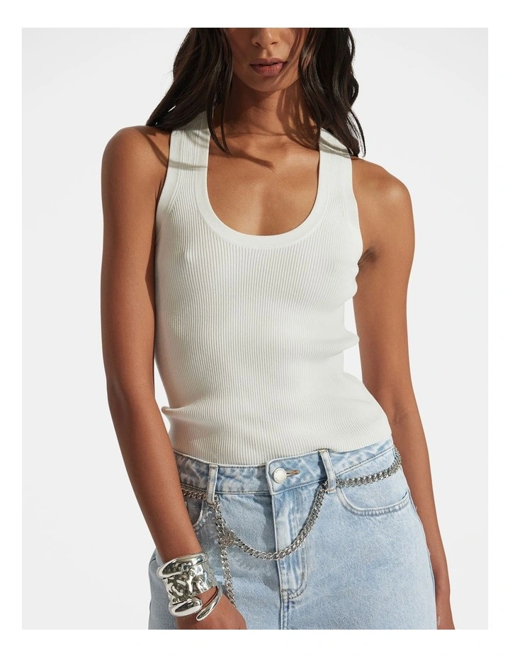 Mia Racer Back Knit Tank Top in Cream image 3