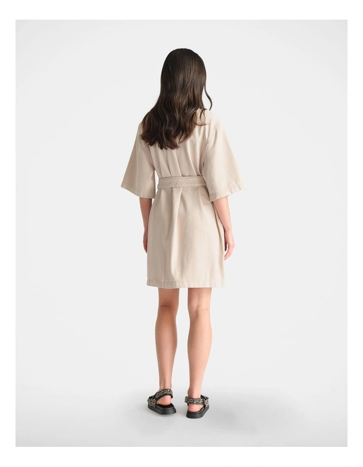 D-Luxe Denim Short Dress in Beige image 2