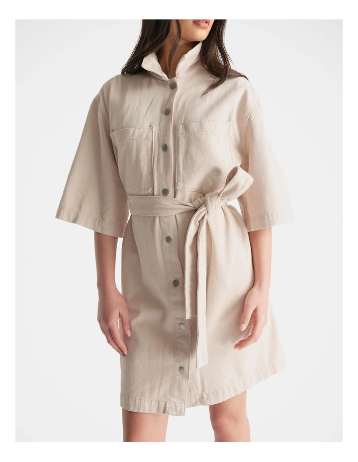 D-Luxe Denim Short Dress in Beige image 3