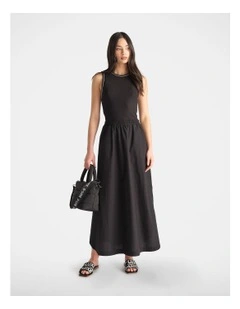 D-Luxe Rib Spliced Dress in Black