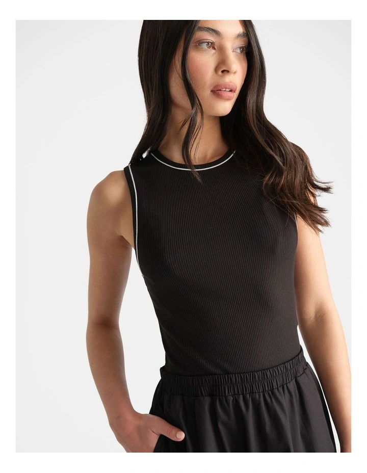D-Luxe Rib Spliced Dress in Black image 3