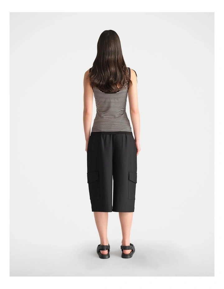 Stripe Knit Scoop Tank in Black image 2