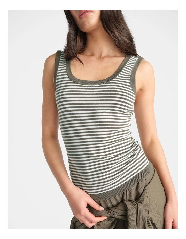 Stripe Knit Scoop Tank in Green image 3