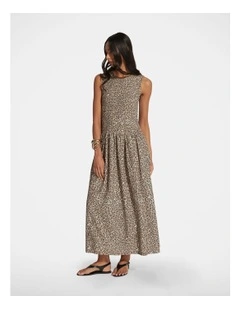 Yasmin Shirred Maxi Dress in Brown