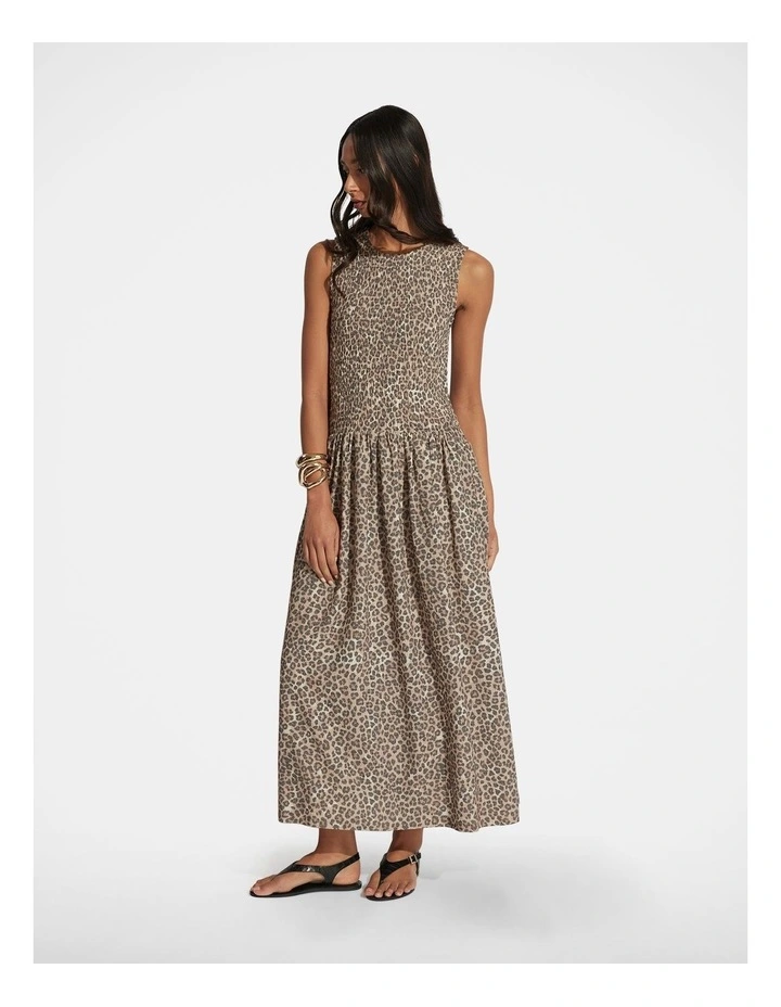 Yasmin Shirred Maxi Dress in Brown image 1