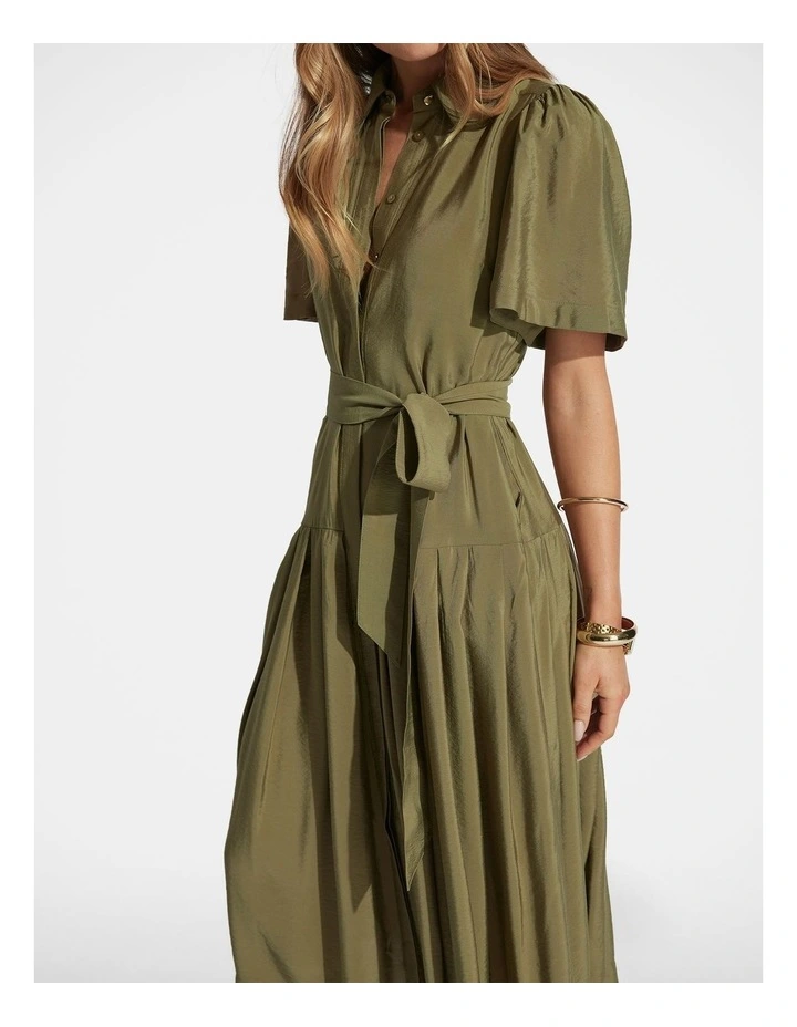 Sierra Midi Shirt Dress in Green image 3