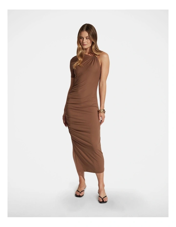 Olivia Metal Detail Midi Dress in Brown image 1