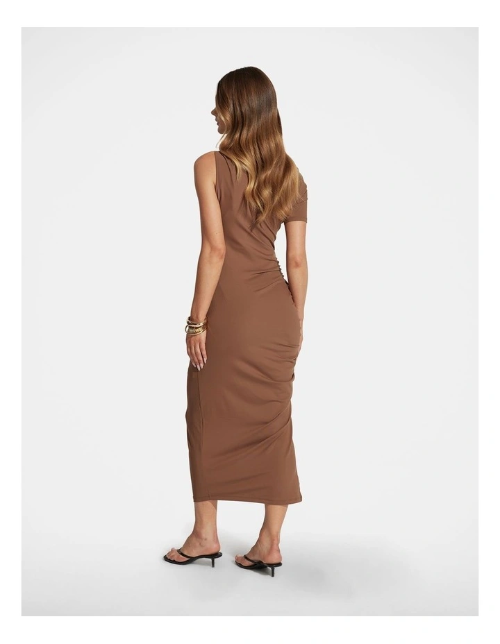 Olivia Metal Detail Midi Dress in Brown image 2
