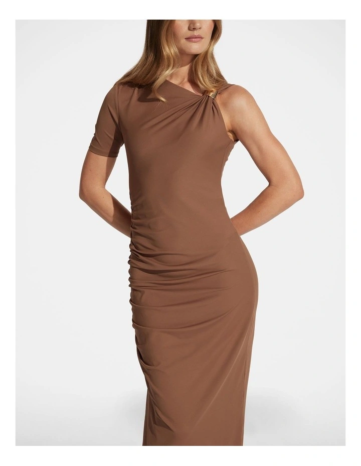 Olivia Metal Detail Midi Dress in Brown image 3