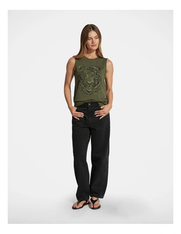 Foil Print Tank Top in Green image 1