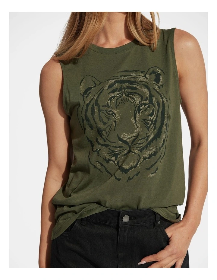Foil Print Tank Top in Green image 3
