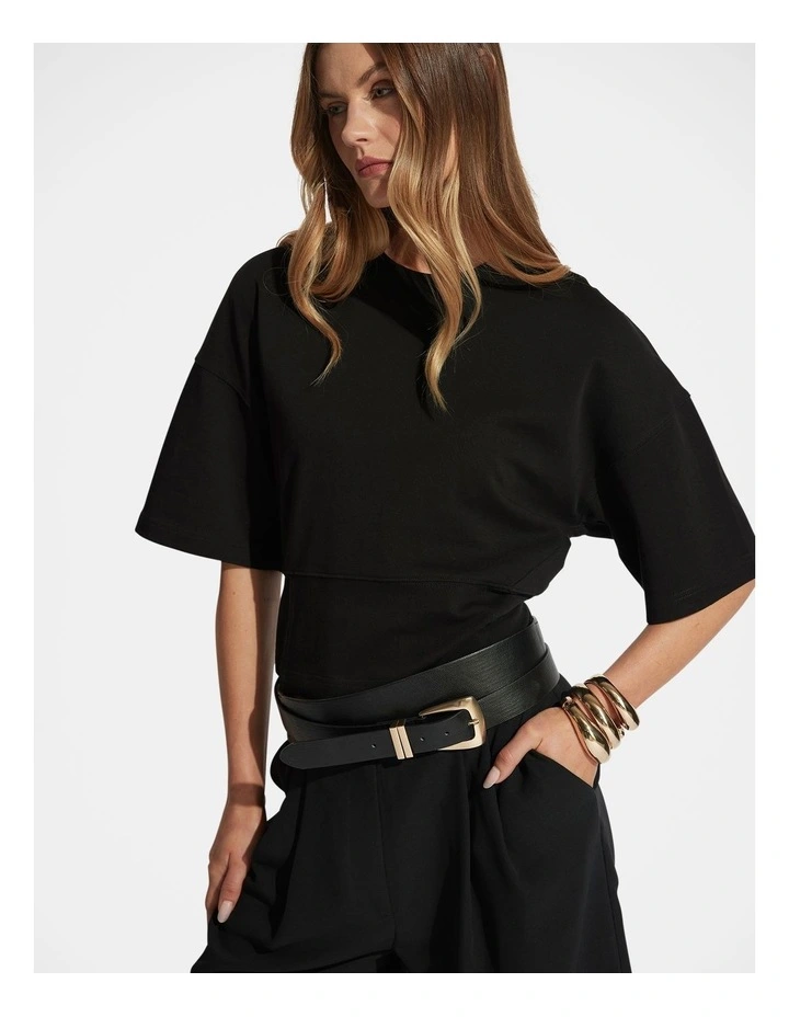 Kendall Fitted Waist Tee in Black image 3