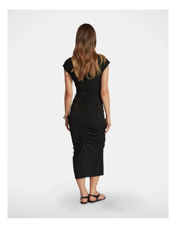 Margot Gathered Midi Dress in Black image 2