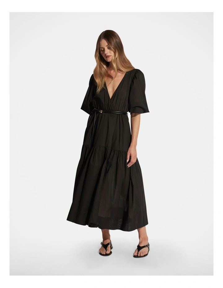 Tegan Midi Wrap Dress in Black image 1