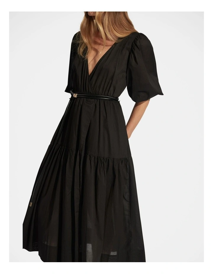 Tegan Midi Wrap Dress in Black image 3