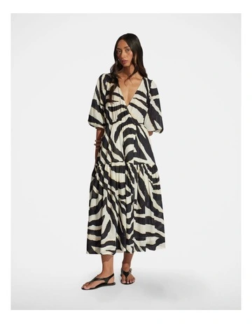 Tegan Midi Wrap Dress in Bold Zebra